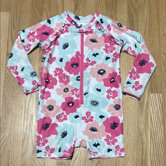 Tucker + Tate 24M Floral One Piece Multicolor Long Sleeve Swimwear - Picture 1 of 5